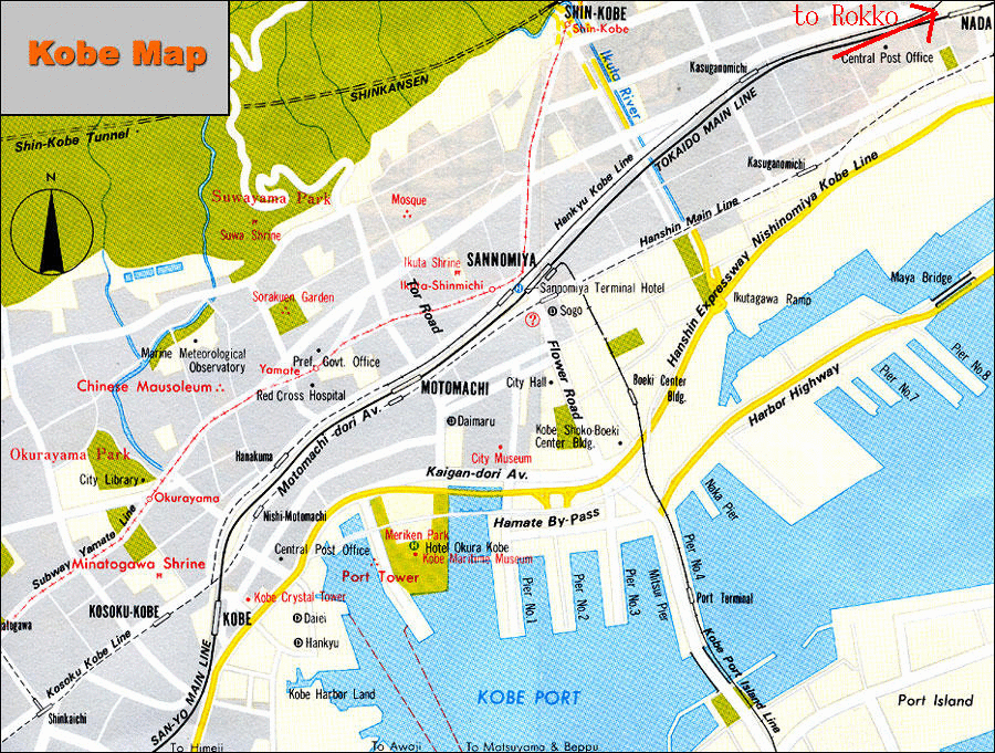 maps of japan cities. Kobe city centre